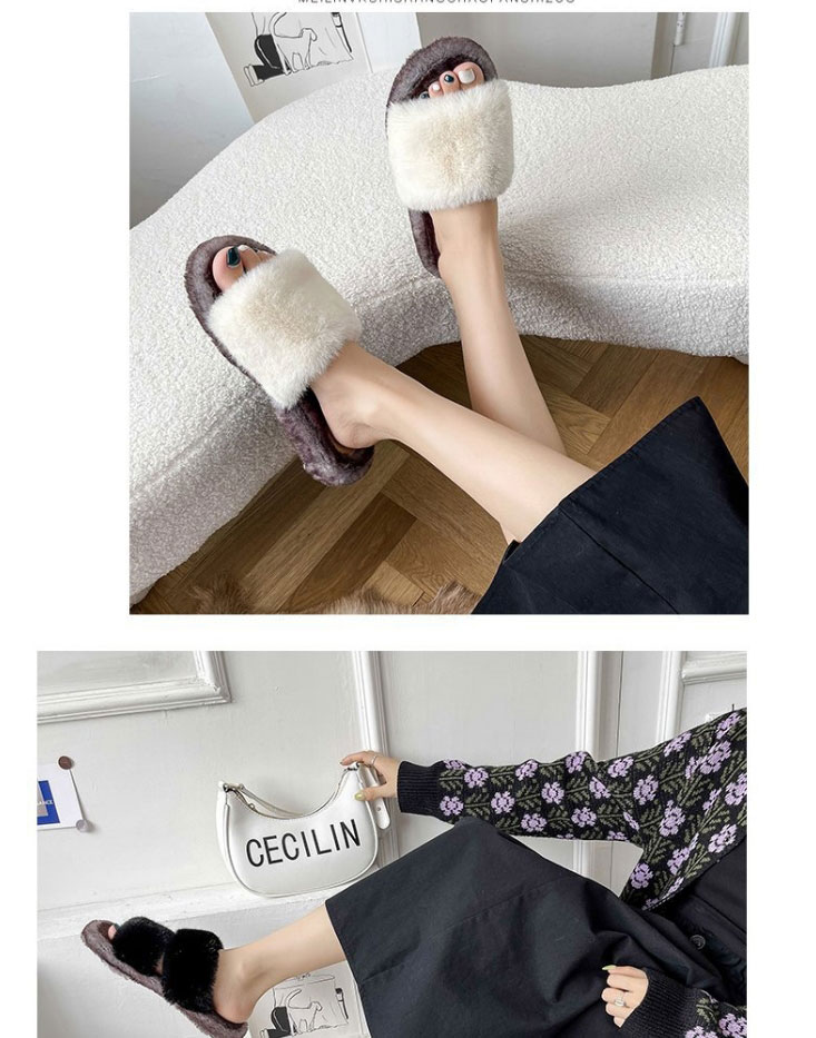 Fashion Off White Plush Open-toed Slippers,Slippers