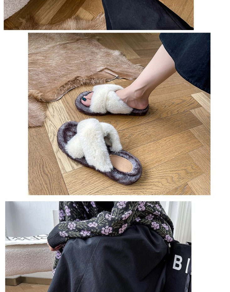 Fashion Off White Plush Open-toed Slippers,Slippers
