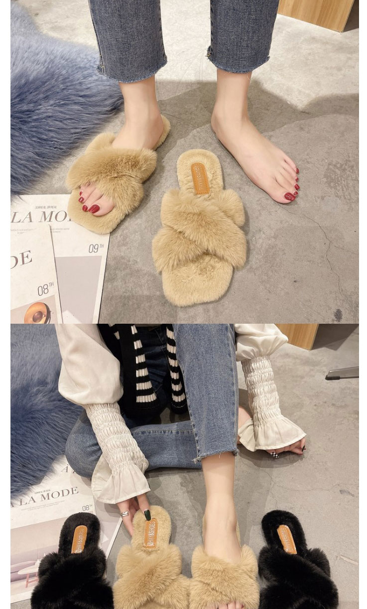 Fashion Khaki Cross Plush Fingerless Cotton Slippers,Slippers