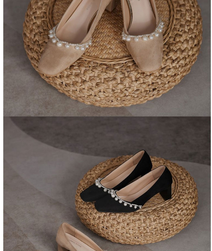 Fashion Apricot Square-toe Shallow Mouth Thick Heel Shoes,Slippers
