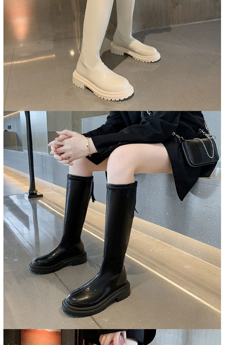 Fashion Off White Pu Back Zipper High Boots,Slippers