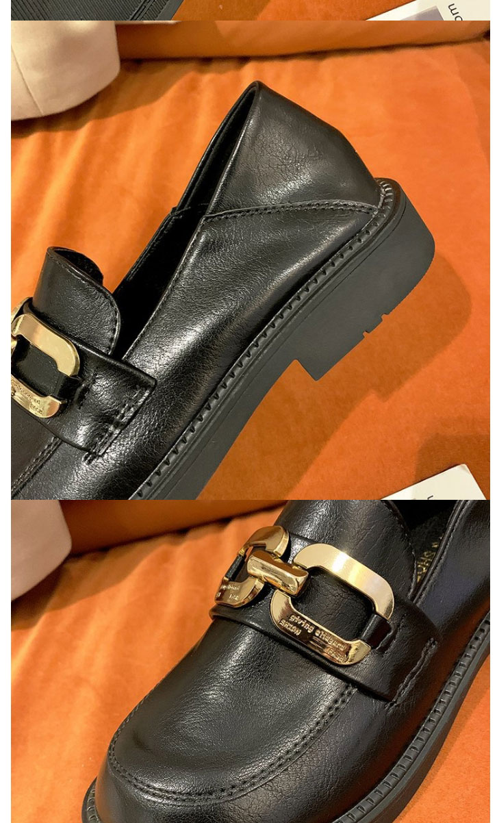 Fashion Matte Black Pu Chain Embellished Chunky Heel Shoes,Slippers