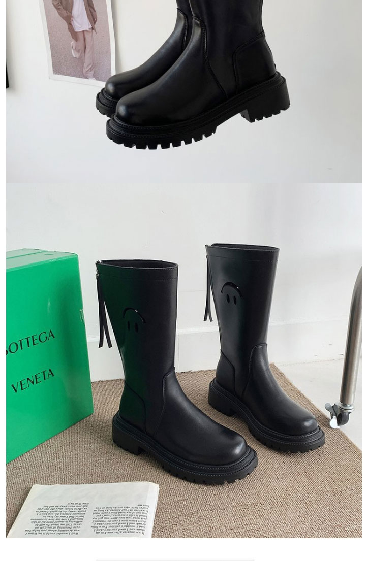 Fashion Black Pu Smiley Face Mid Boots,Slippers