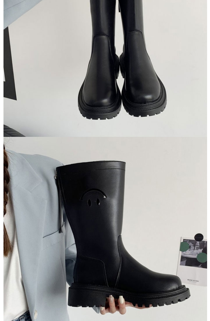 Fashion Black Pu Smiley Face Mid Boots,Slippers
