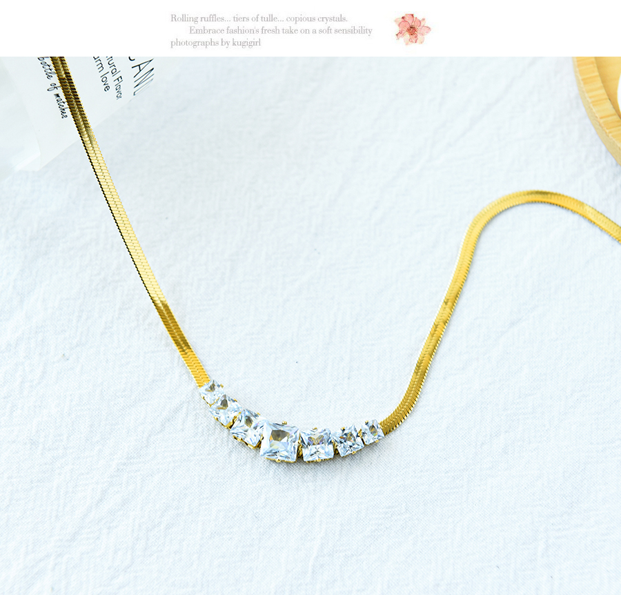 Fashion White Stainless Steel Diamond Snake Bone Necklace,Necklaces