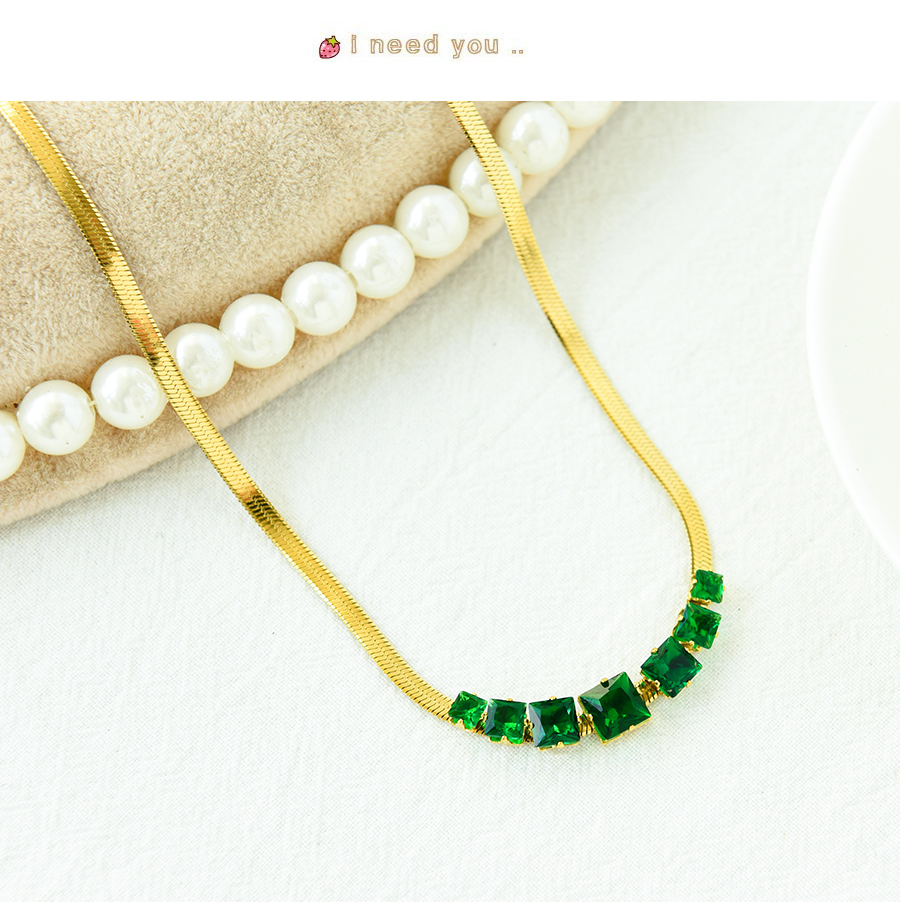 Fashion Green Stainless Steel Diamond Snake Bone Necklace,Necklaces