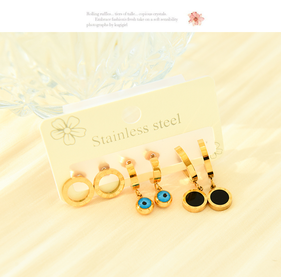 Fashion Gold Stainless Steel Letter Eye Ear Ring Set,Jewelry Set