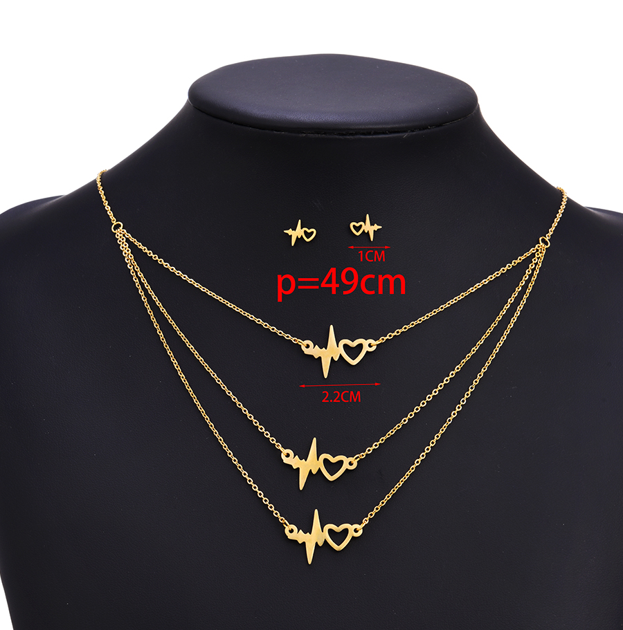 Fashion Gold Stainless Steel Ecg Heart Earrings Necklace Set,Jewelry Set