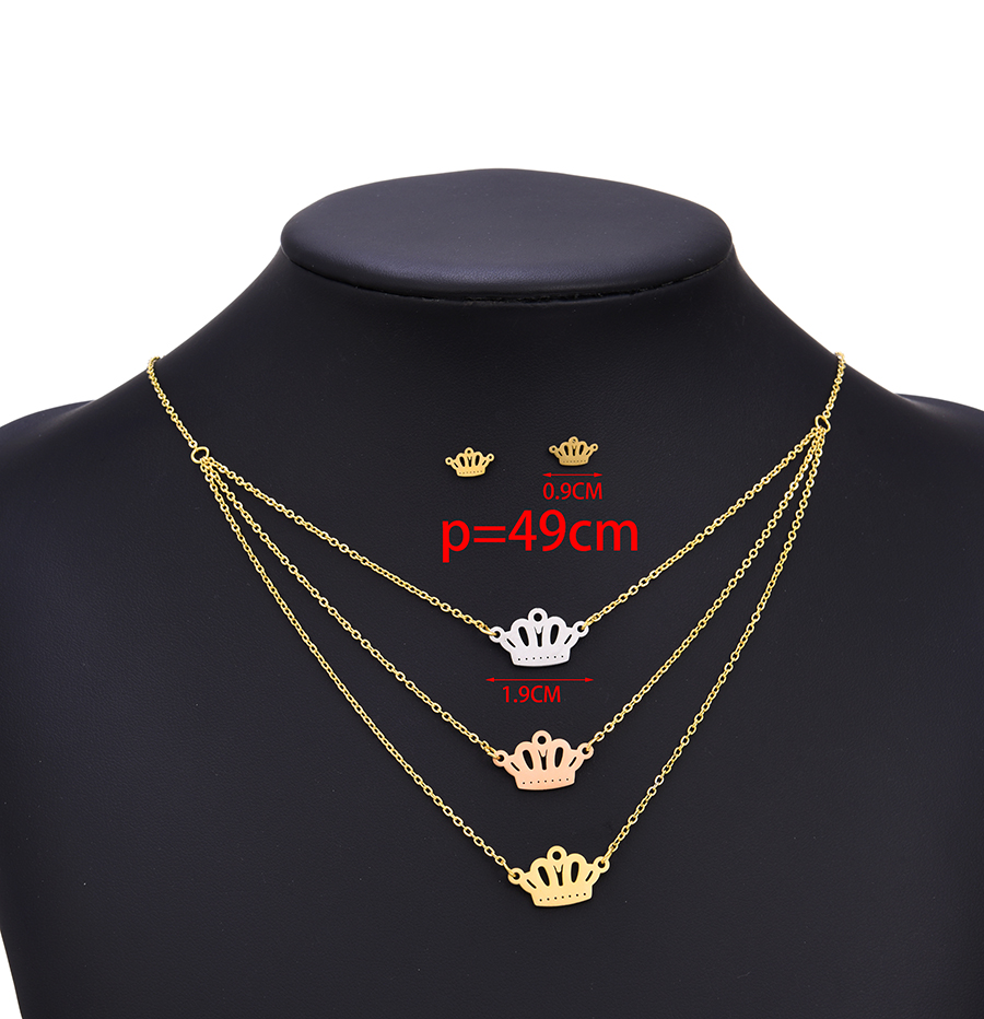 Fashion Color Stainless Steel Hollow Crown Stud Necklace Set,Jewelry Set