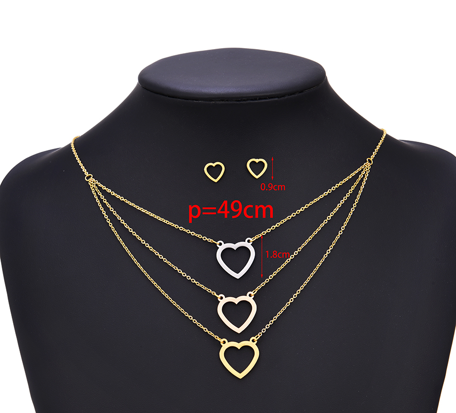 Fashion Color Stainless Steel Hollow Heart Earrings Necklace Set,Jewelry Set