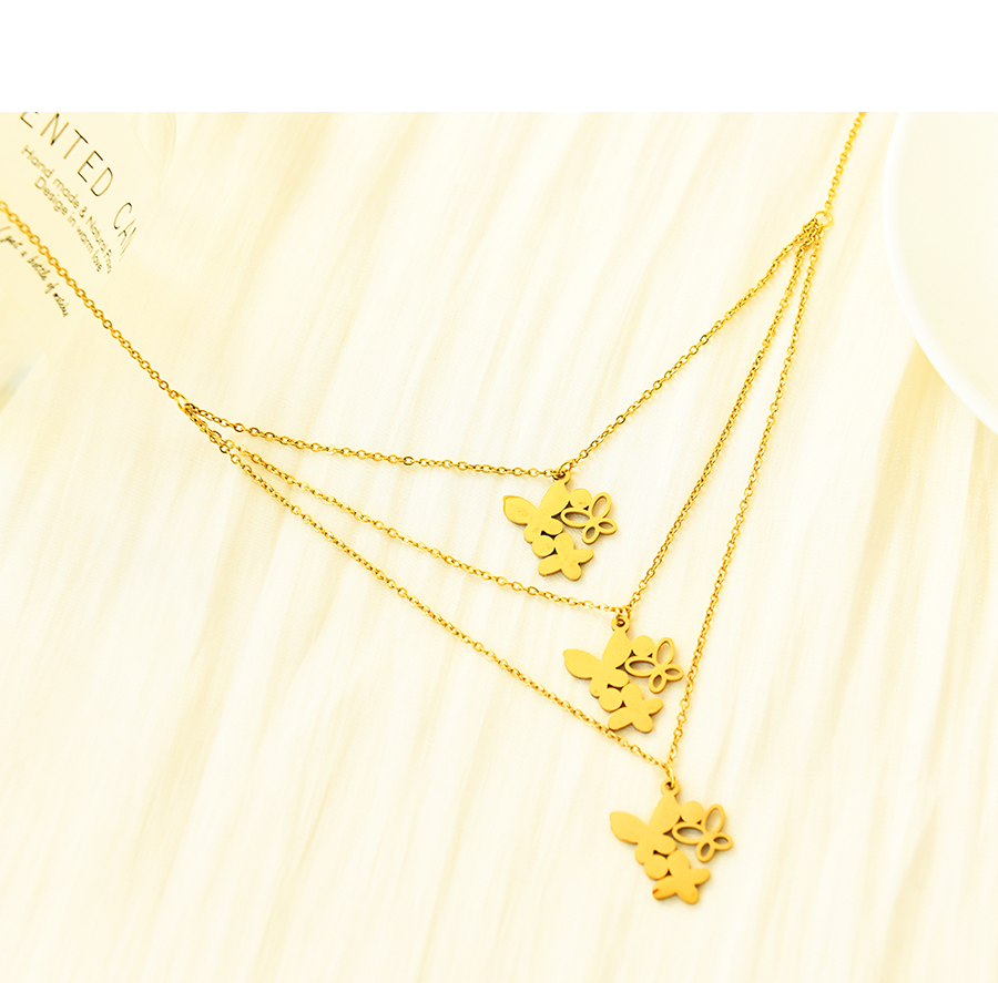 Fashion Gold Stainless Steel Butterfly Earring Necklace Set,Jewelry Set