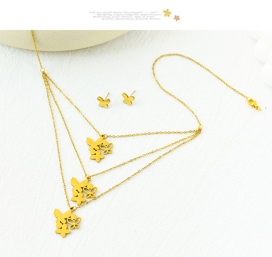 Fashion Gold Stainless Steel Butterfly Earring Necklace Set,Jewelry Set