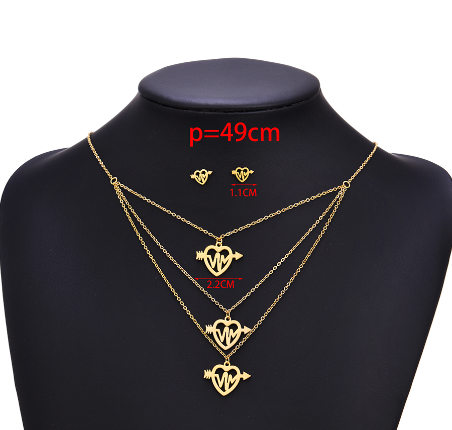Fashion Gold Stainless Steel Hollow One Arrow Piercing Necklace Set,Jewelry Set