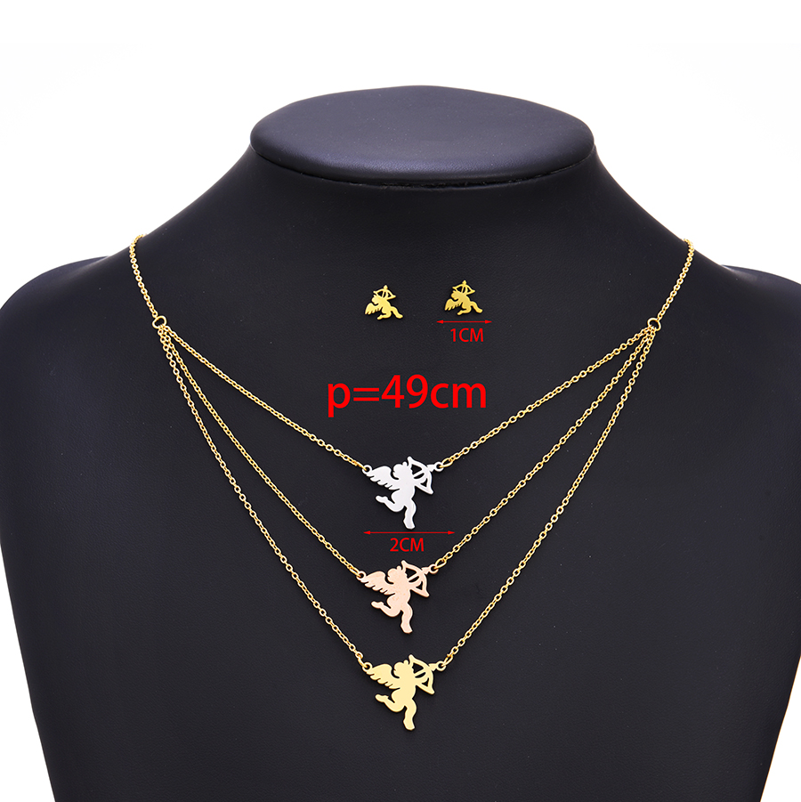 Fashion Color Stainless Steel Angel Stud Necklace Set,Jewelry Set