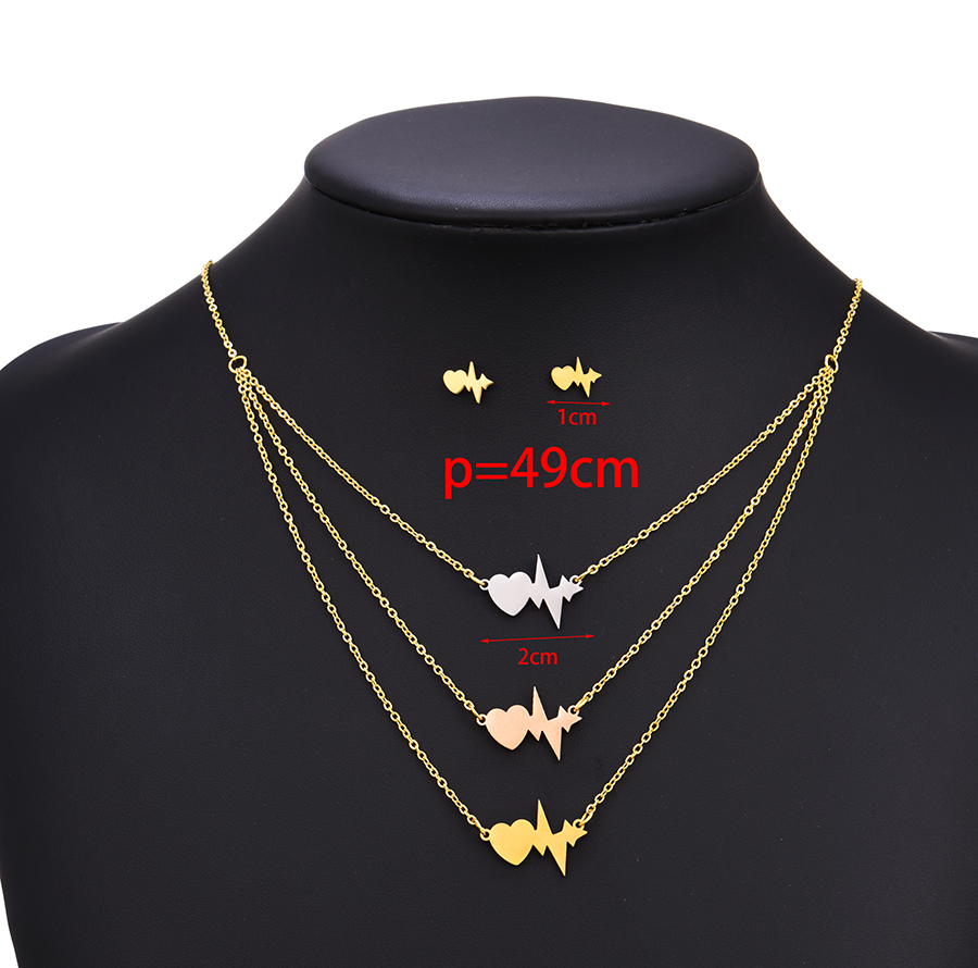 Fashion Color Stainless Steel Love Heart Electrocardiogram Earrings Necklace Set,Jewelry Set