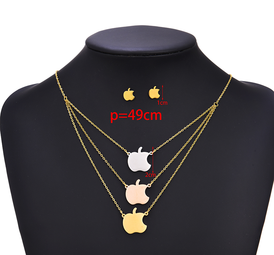 Fashion Color Stainless Steel Apple Stud Earrings Necklace Set,Jewelry Set