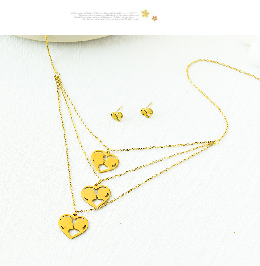 Fashion Gold Stainless Steel Kiss Love Earring Necklace Set,Jewelry Set