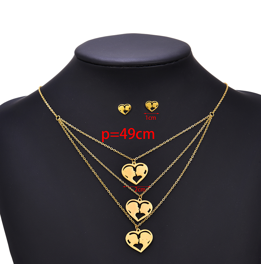 Fashion Gold Stainless Steel Kiss Love Earring Necklace Set,Jewelry Set
