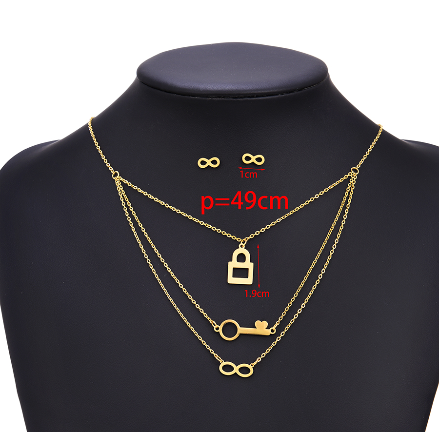 Fashion Gold Stainless Steel Key Lock Earring Necklace Set,Jewelry Set