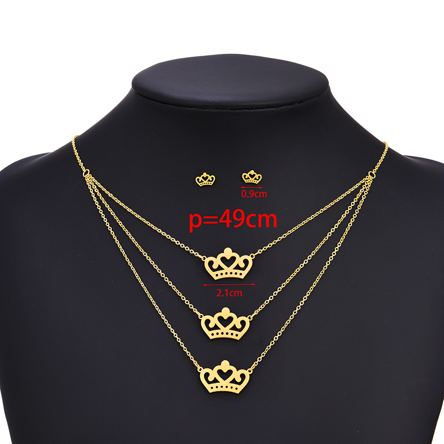 Fashion Gold Stainless Steel Hollow Crown Stud Earrings Necklace Set,Jewelry Set