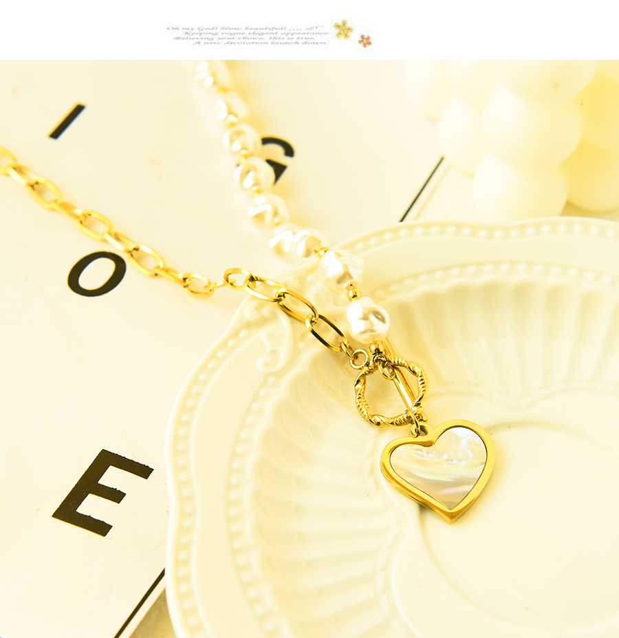 Fashion Gold Stainless Steel Geometric Pearl Stitching Love Necklace,Necklaces