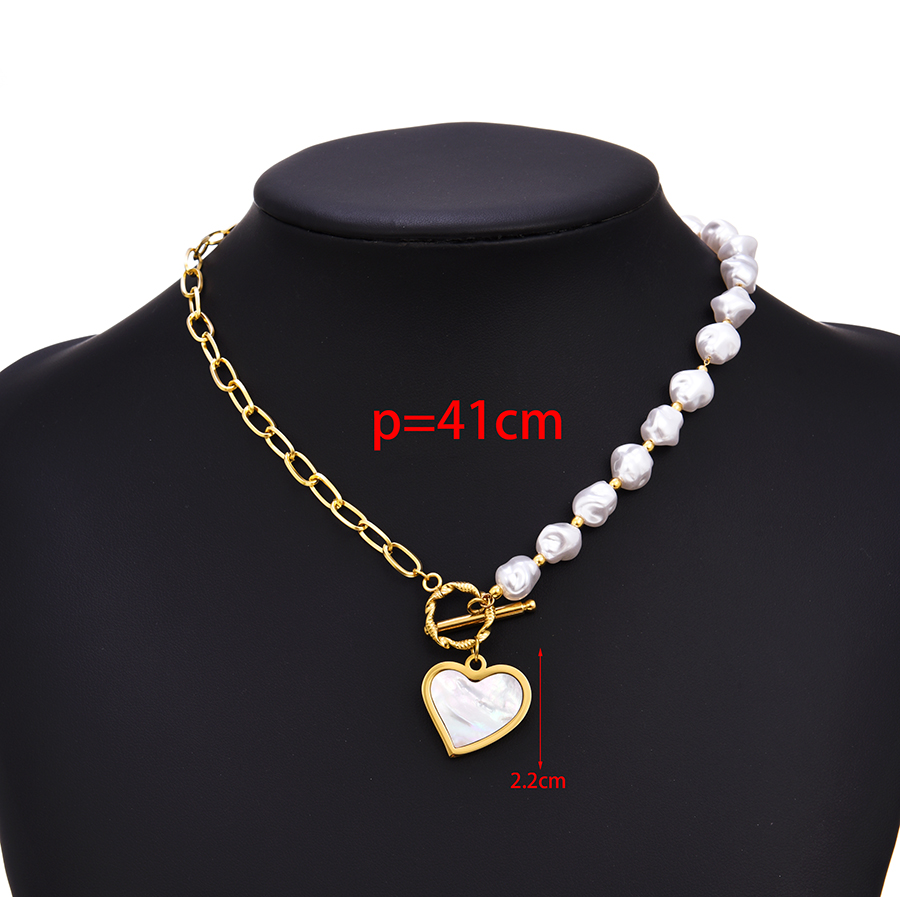 Fashion Gold Stainless Steel Geometric Pearl Stitching Love Necklace,Necklaces