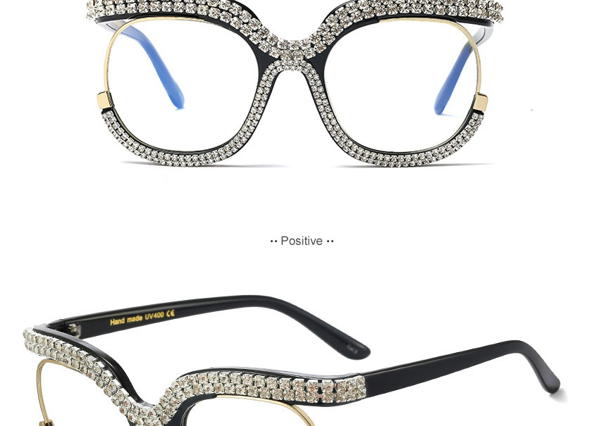 Fashion Green/white Diamond/anti-blue Light Metal Diamond-studded Geometric Frame Mirror,Fashion Glasses
