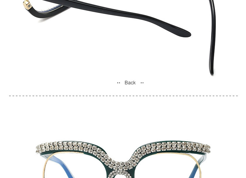 Fashion Green/white Diamond/anti-blue Light Metal Diamond-studded Geometric Frame Mirror,Fashion Glasses