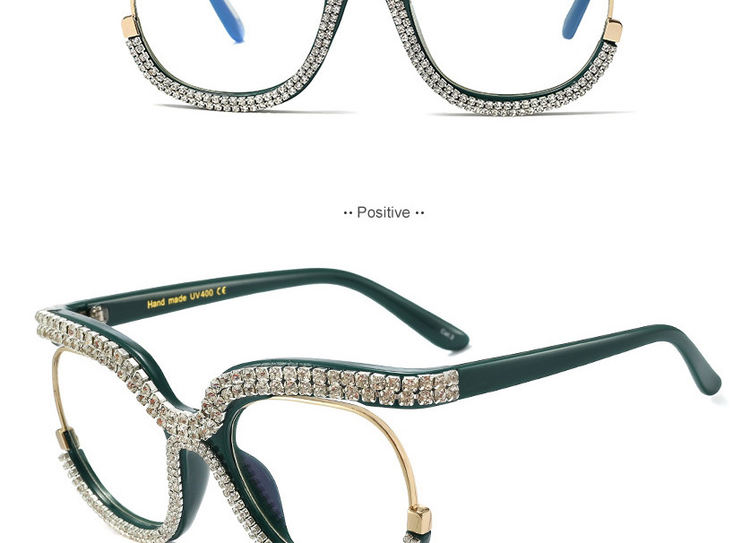 Fashion Royal Blue/white Diamond/anti-blue Light Metal Diamond-encrusted Geometric Frame Mirror,Fashion Glasses