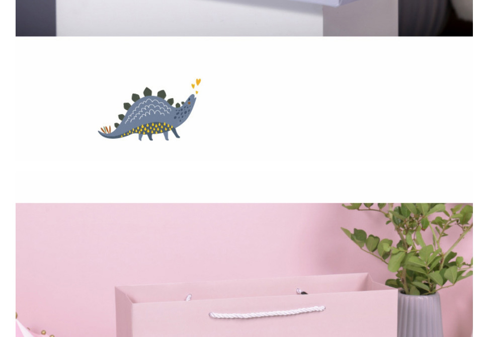 Fashion Pink Little Dinosaur Trumpet 19.5*14.5*8.5 Cartoon Print Gift Bag,Jewelry Packaging & Displays