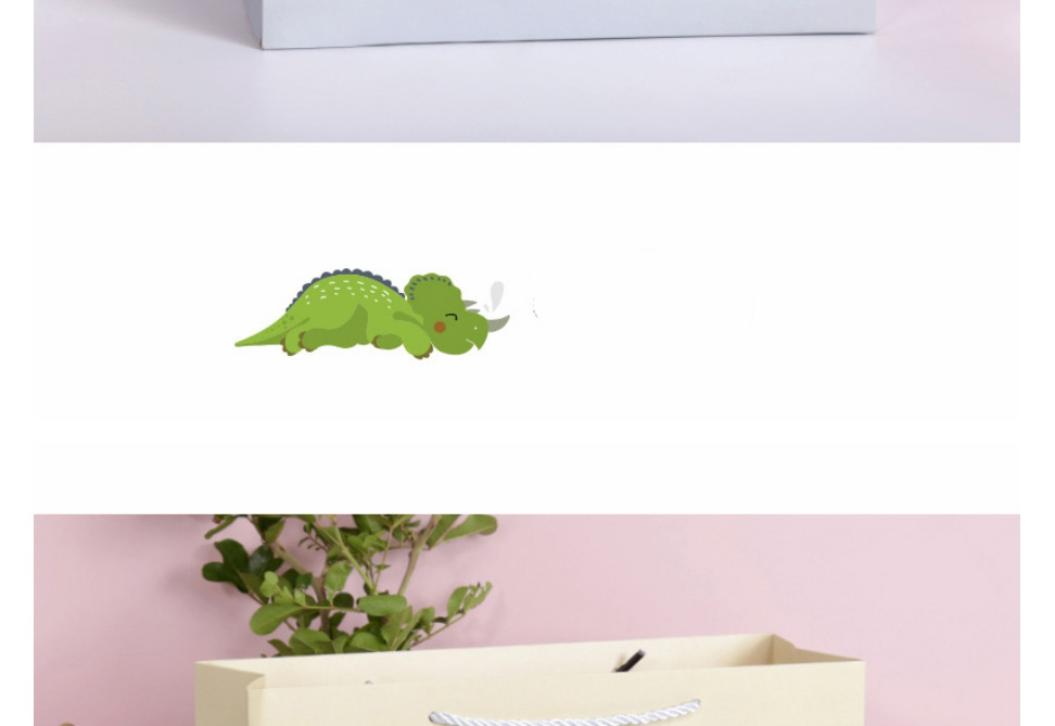 Fashion Pink Little Dinosaur Trumpet 19.5*14.5*8.5 Cartoon Print Gift Bag,Jewelry Packaging & Displays