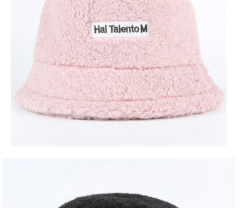 Fashion E-217hai Labeled Embroidered Lamb Velvet Basin Hat-beige Lamb Wool Letter Patch Fisherman Hat,Beanies&Others
