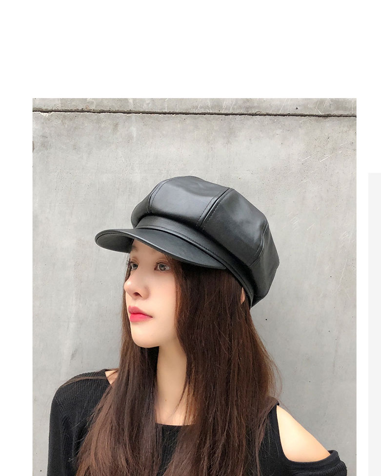 Fashion E-207 Octagonal Hat Pu Wine Red Pu Leather Octagonal Beret,Beanies&Others