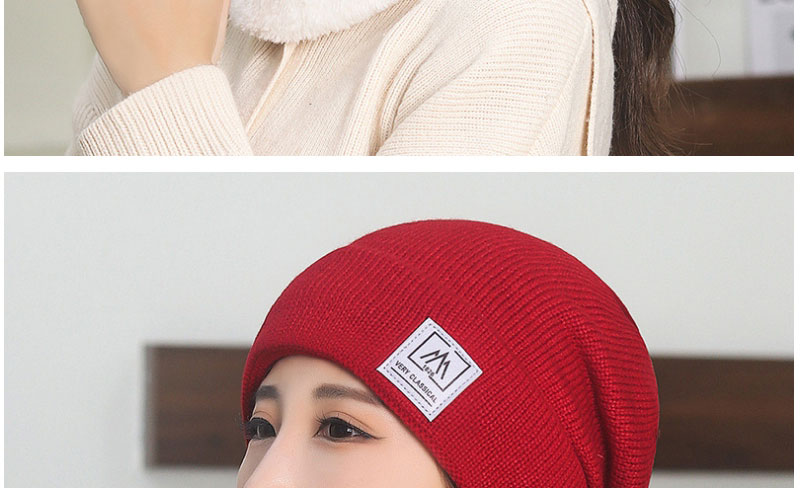 Fashion Pink M Standard Cap Letter Appliqué Wool Knitted Beanie,Beanies&Others