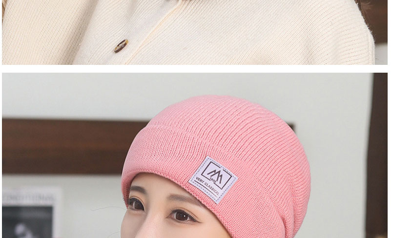 Fashion Pink M Standard Cap Letter Appliqué Wool Knitted Beanie,Beanies&Others