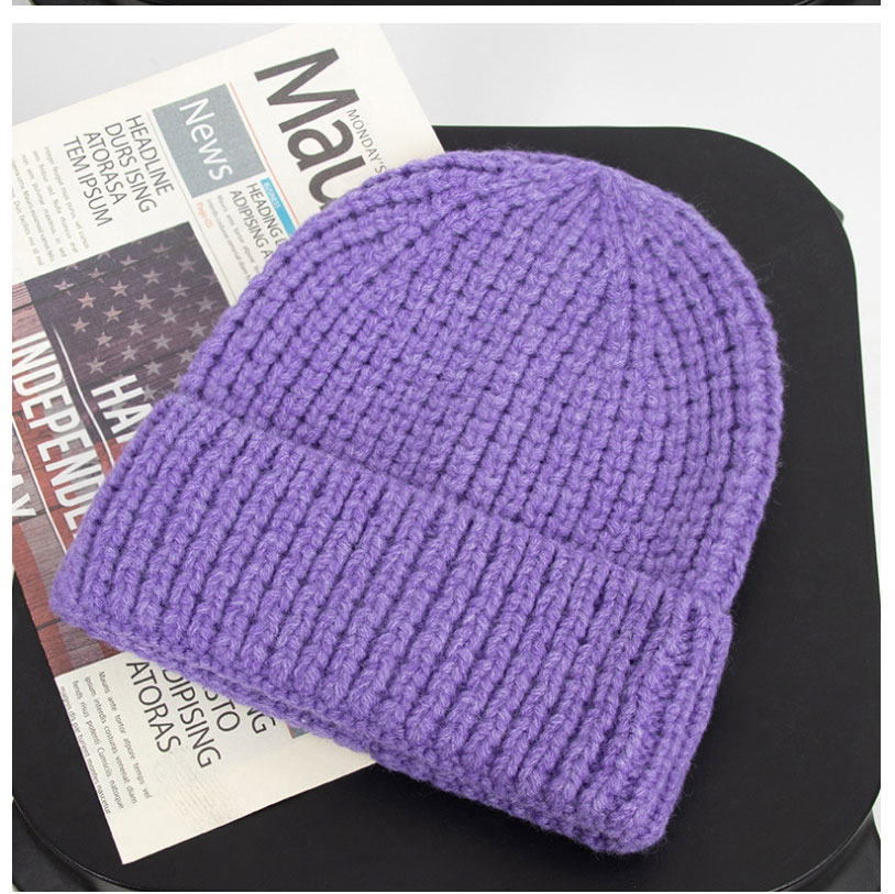 Fashion Purple Woolen Knitted Hat Pullover Cap,Beanies&Others