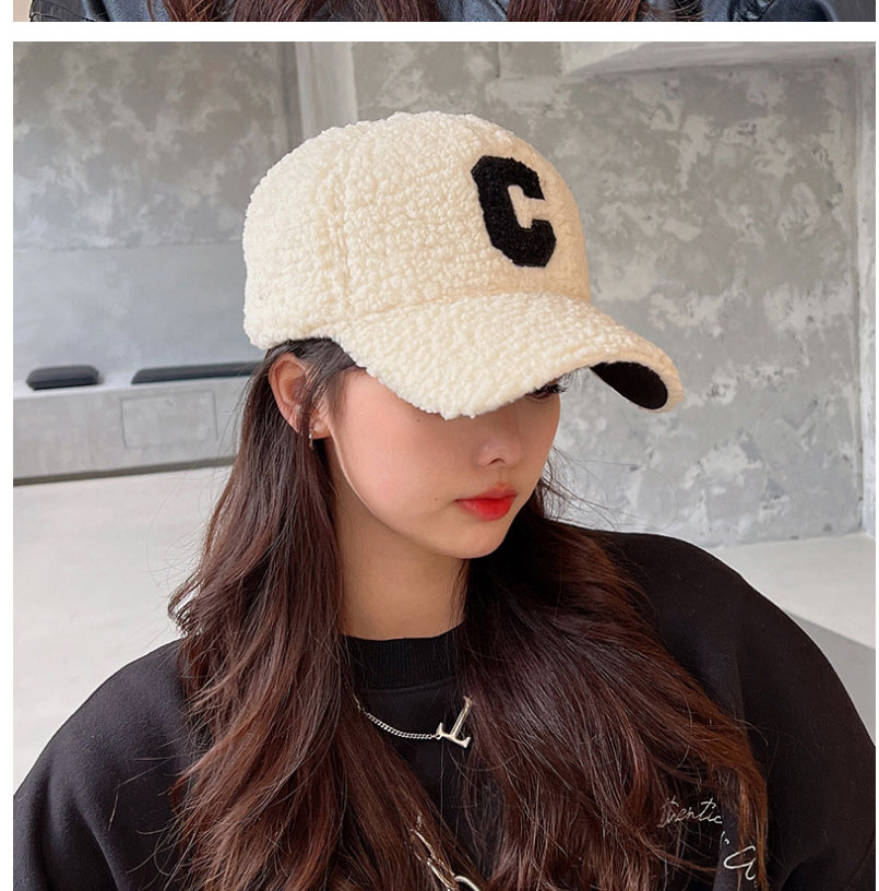 Fashion Khaki Lamb Wool Alphabet Baseball Cap,Baseball Caps