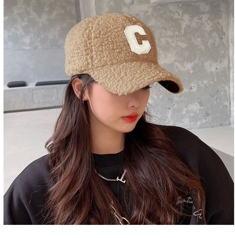 Fashion Khaki Lamb Wool Alphabet Baseball Cap,Baseball Caps