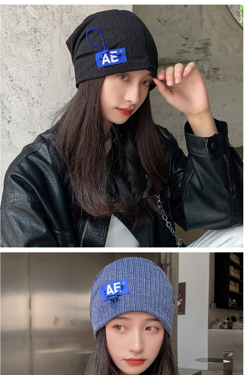 Fashion Dark Blue Light Board Cap Letter Patch Pile Cap,Beanies&Others