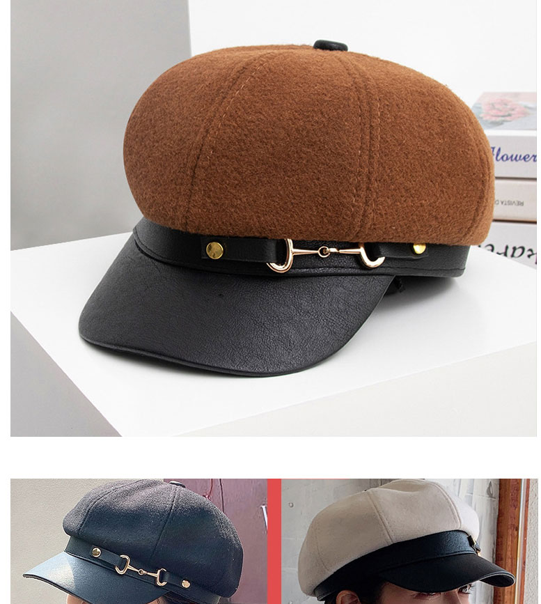 Fashion Dark Coffee Color Octagonal Hat Patch Octagonal Beret,Beanies&Others