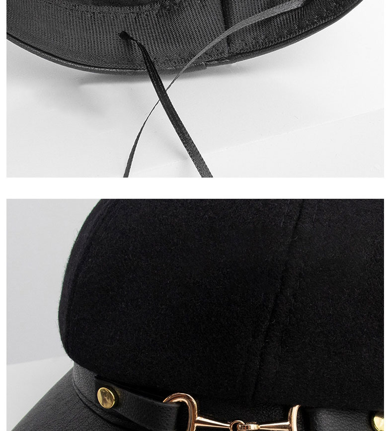Fashion Brown Leather Buckle Octagonal Hat Leather Buckle Octagonal Beret,Beanies&Others