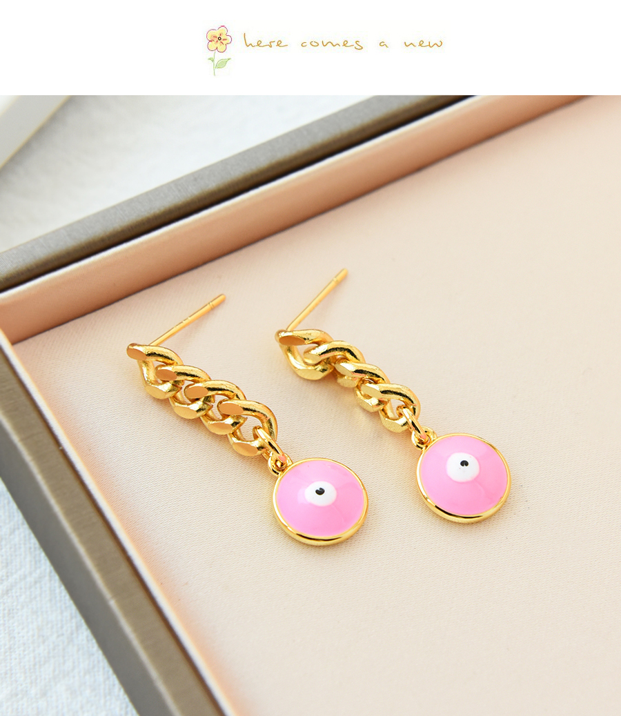 Fashion Pink Copper Twisted Oil Drop Round Eye Stud Earrings,Earrings