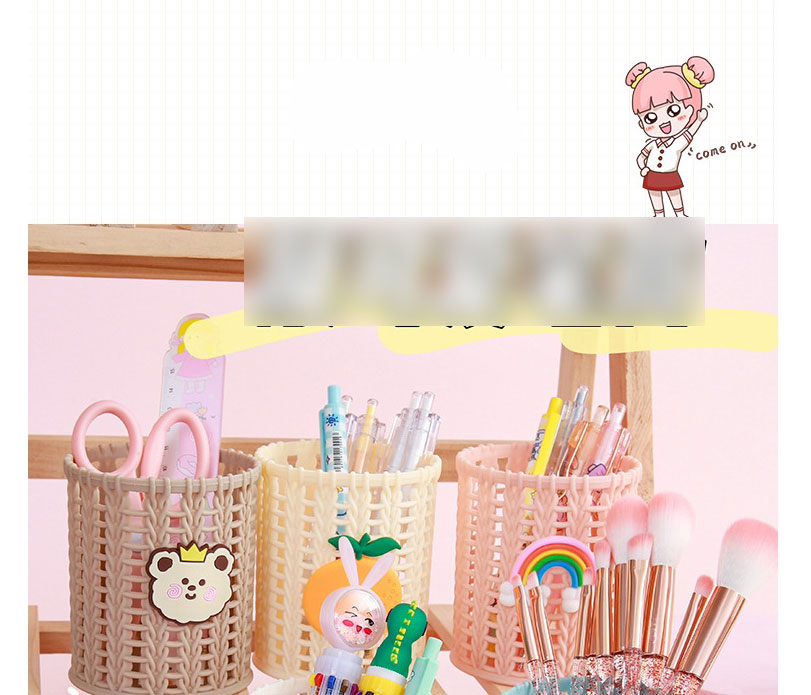 Fashion Peach Bear Cartoon Rattan Weaving Pen Holder,Other Creative Stationery