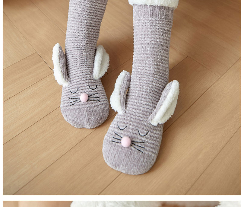Fashion Rabbit Ears Dark Gray Rabbit Ears And Velvet Mid-tube Floor Socks,Fashion Socks