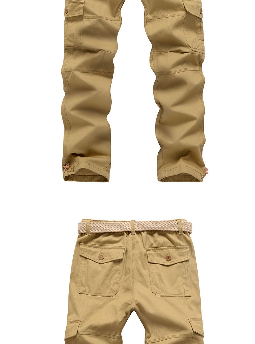 Fashion Army Yellow Cotton Multi-pocket Straight-leg Overalls,Pants