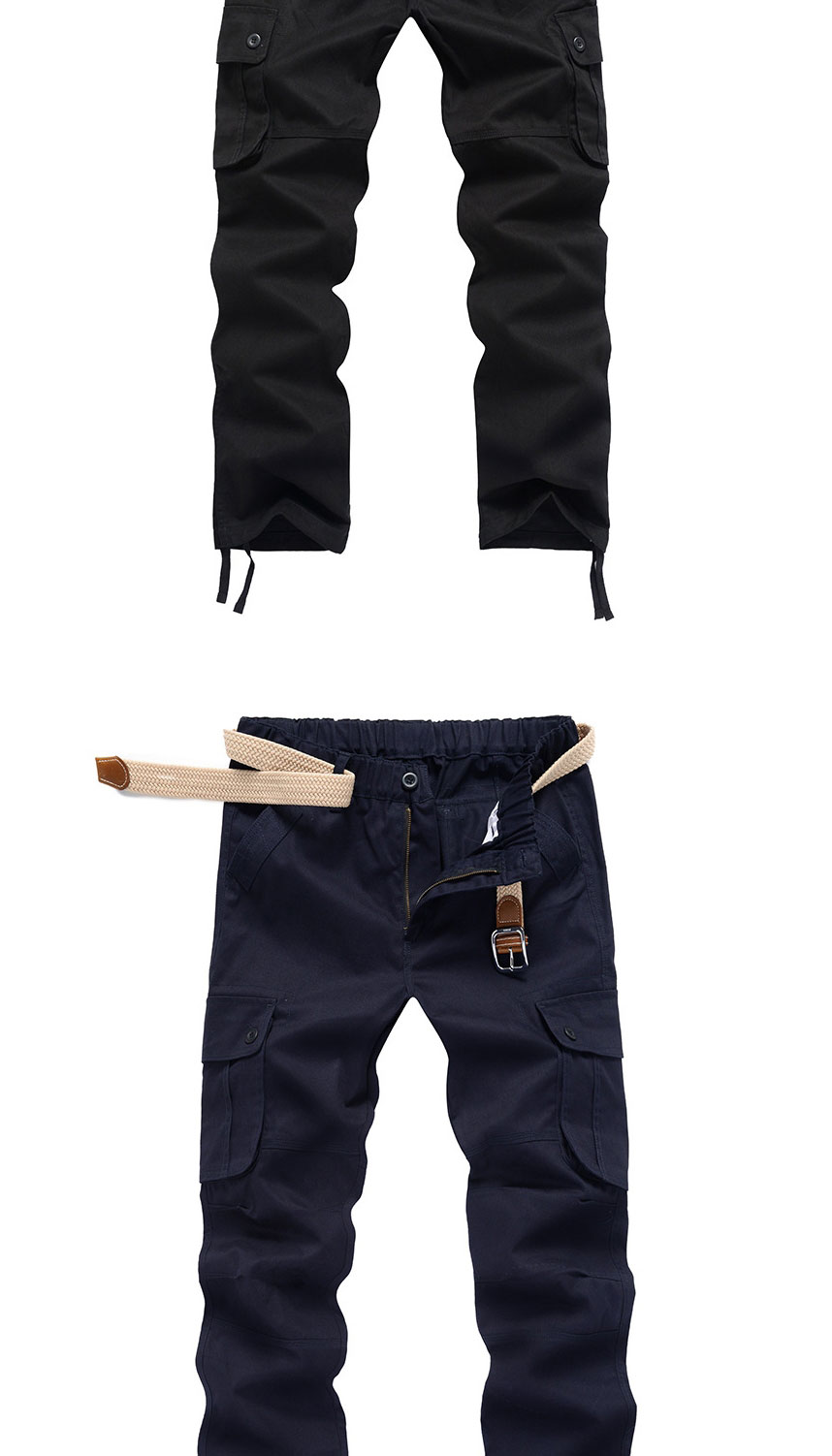 Fashion Armygreen Full Elastic Waist Multi-pocket Straight-leg Overalls,Pants