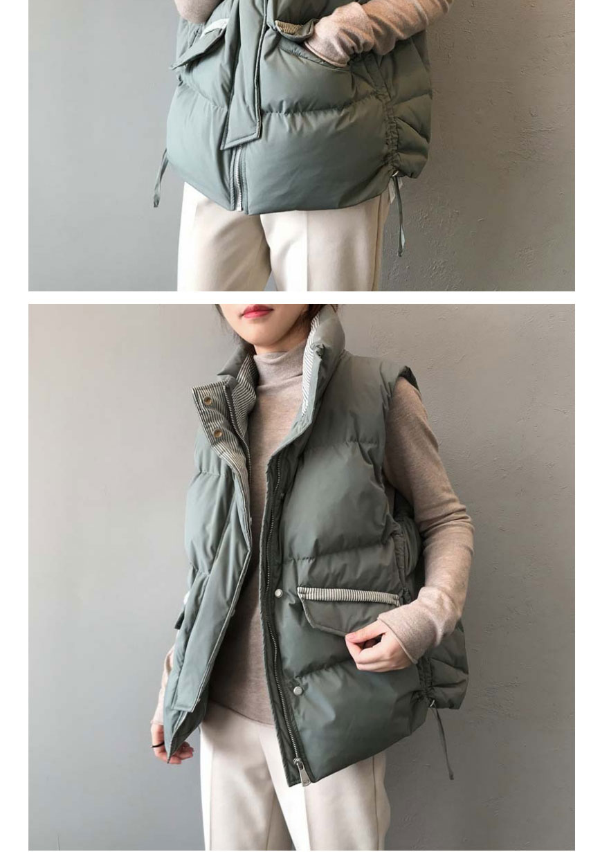 Fashion Green Striped Stand-up Collar Tie Down Vest,Coat-Jacket