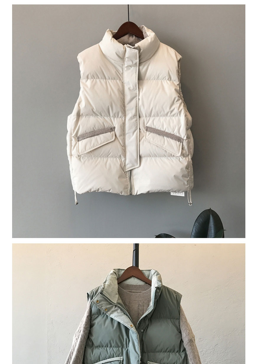 Fashion White Striped Stand-up Collar Tie Down Vest,Coat-Jacket