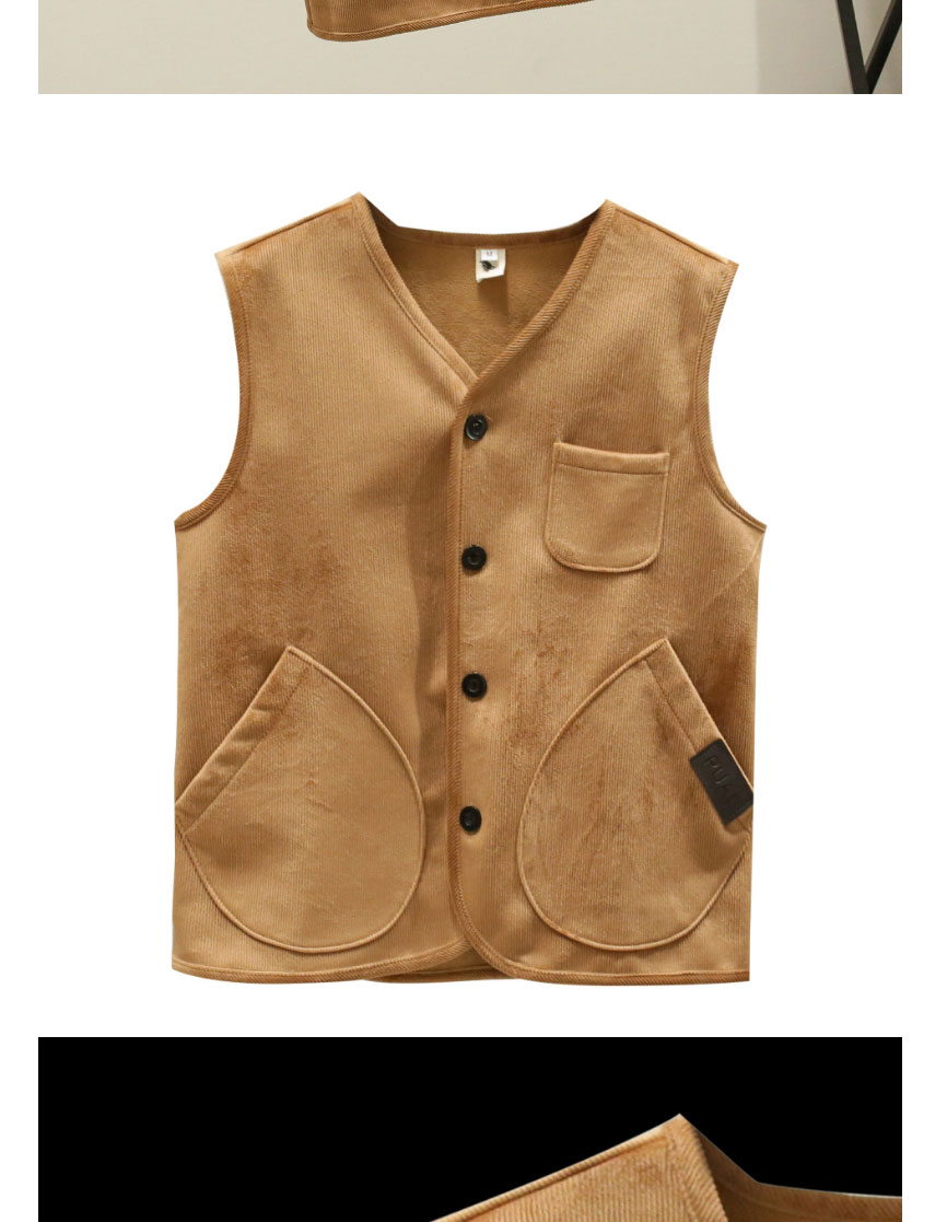 Fashion Navy Round Neck Corduroy Multi-pocket Single-breasted Vest,Coat-Jacket