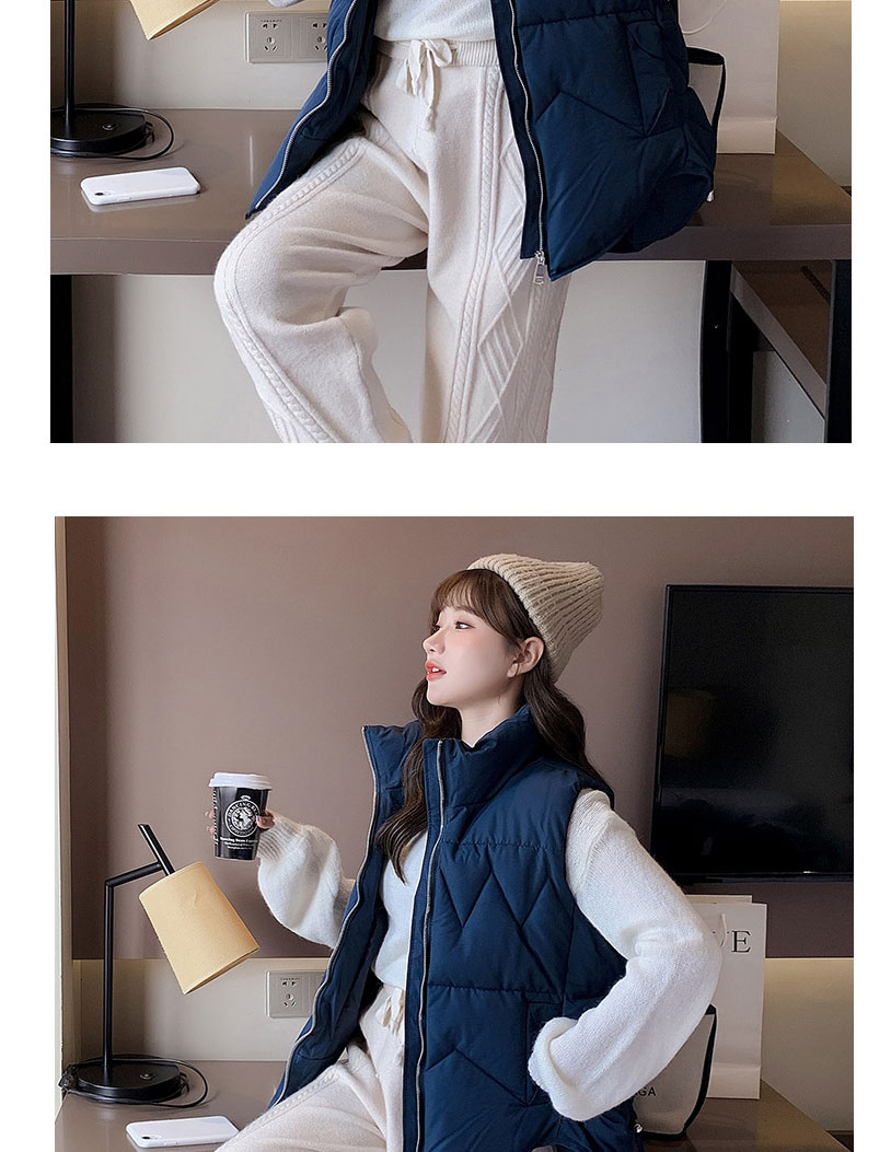 Fashion Navy Stand-up Collar Down Vest,Coat-Jacket